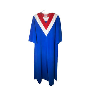 Vanity Fair 1970s Zip Up Robe Red Blue V Chevron Small Velour Dacron Bell Sleeve